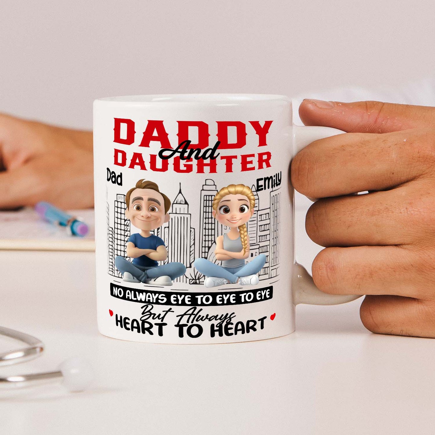 Personalized Daddy & Daughter Mug – Heart to Heart, Not Always Eye to Eye