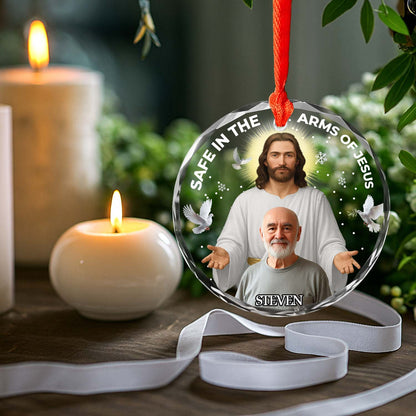 Personalized Memorial Glass Ornament – Safe In The Arms Of Jesus