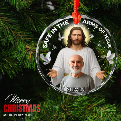 Personalized Memorial Glass Ornament – Safe In The Arms Of Jesus