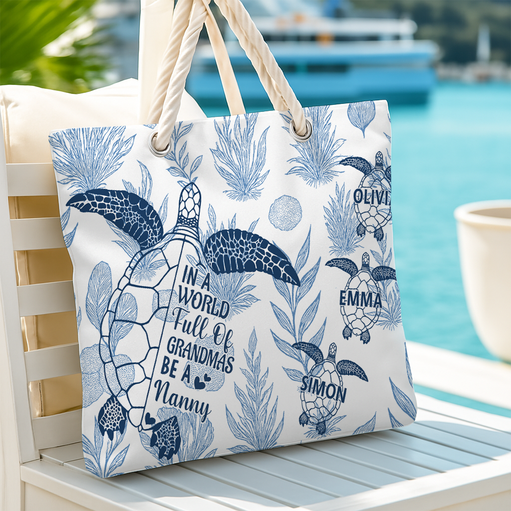 Toile De Jouy World Full Of Grandmas - Personalized Beach Bag