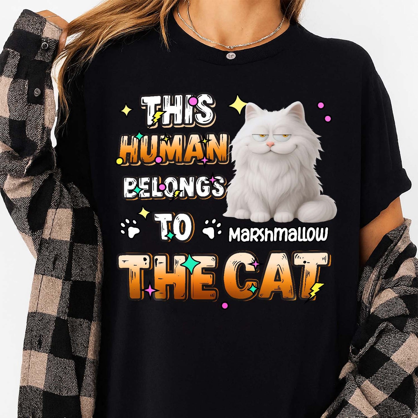 Custom Cat T-Shirt – This Human Belongs to The Cat