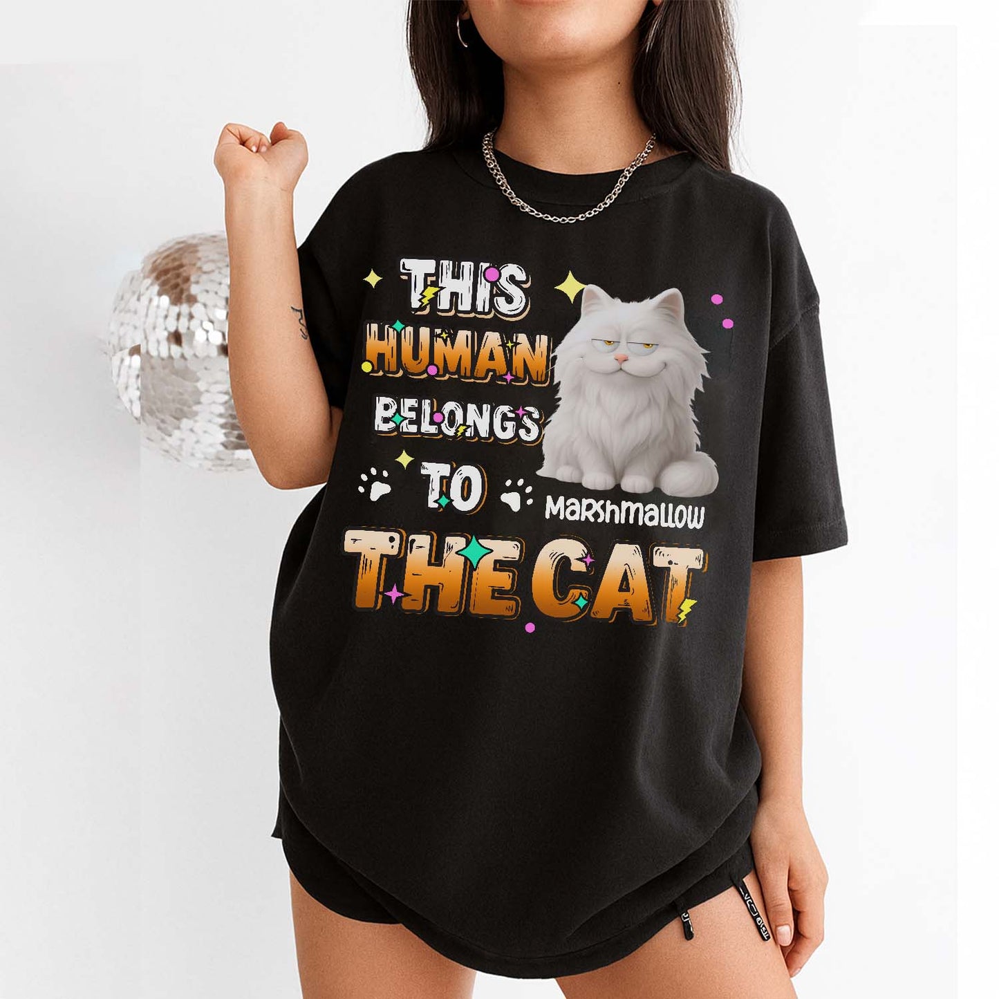 Custom Cat T-Shirt – This Human Belongs to The Cat