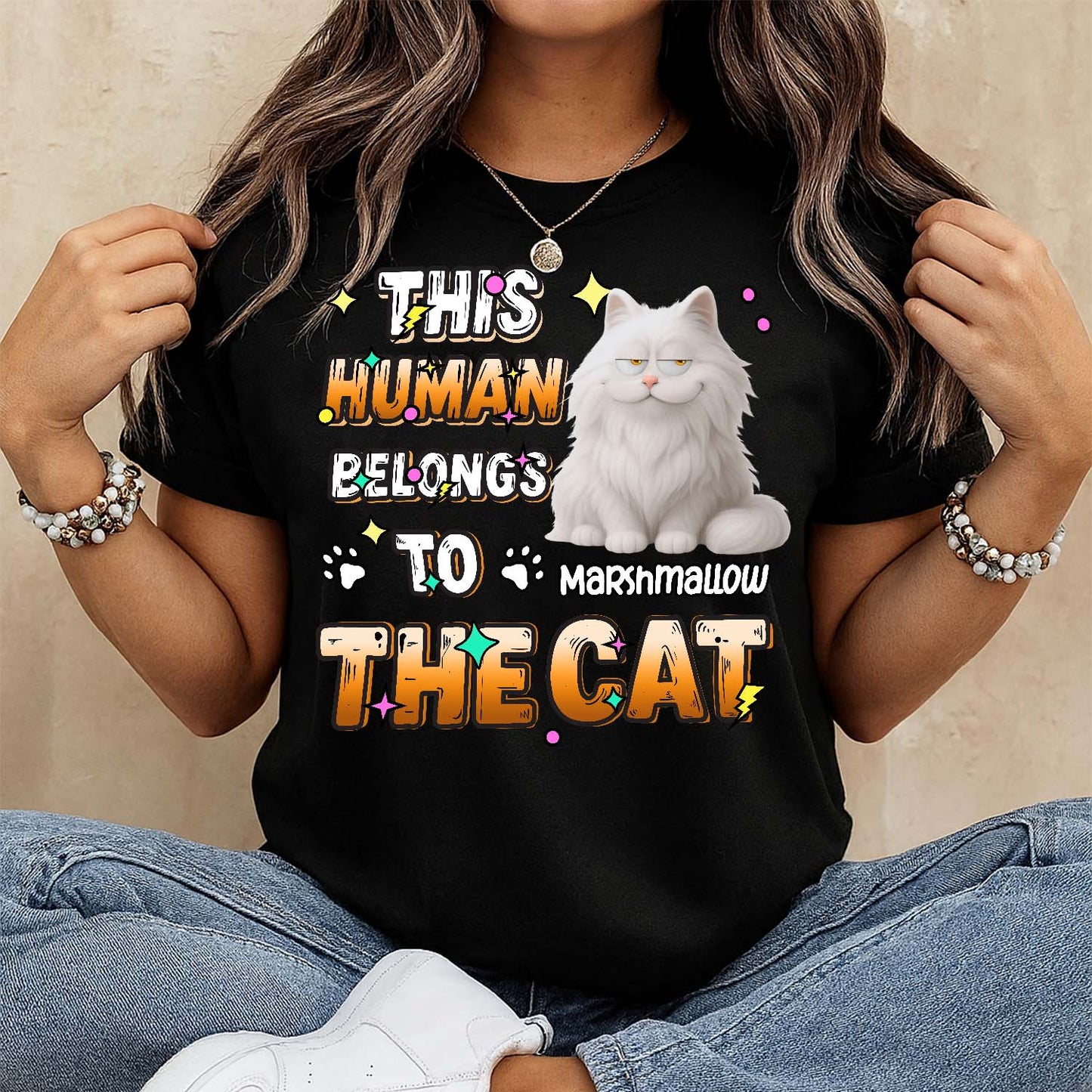 Custom Cat T-Shirt – This Human Belongs to The Cat