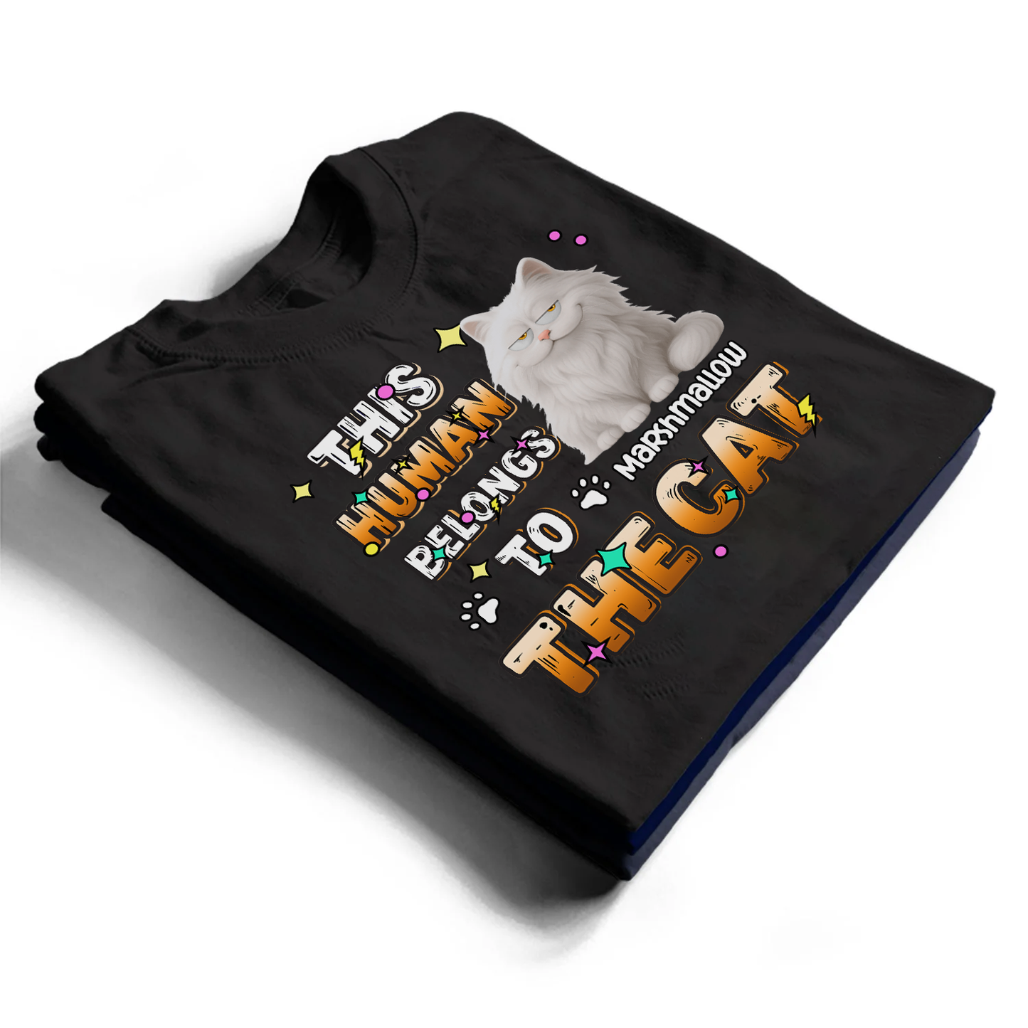 Custom Cat T-Shirt – This Human Belongs to The Cat