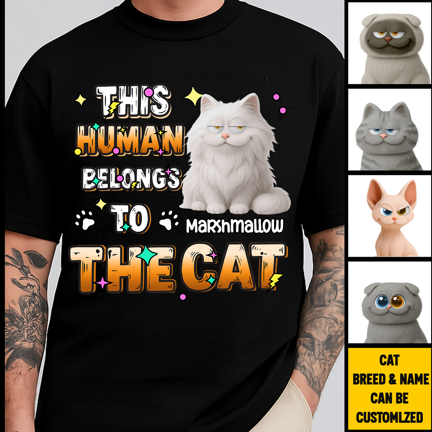 Custom Cat T-Shirt – This Human Belongs to The Cat