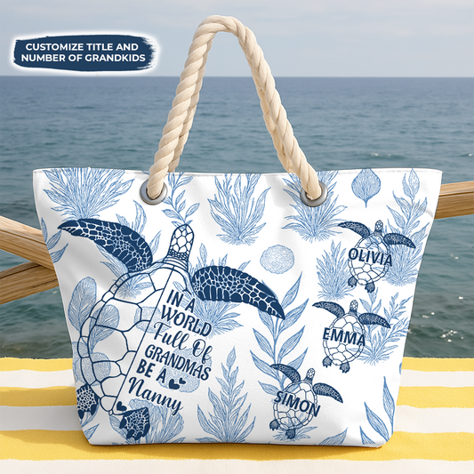 Toile De Jouy World Full Of Grandmas - Personalized Beach Bag