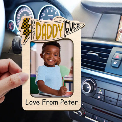 Personalized Photo Car Visor Clip in Dual-Layer Wood - "Best Dad Ever" Edition
