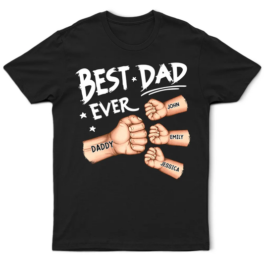 Personalized "Best Dad Ever" Fist Bump T-Shirt - Custom Names Father's Day Gift