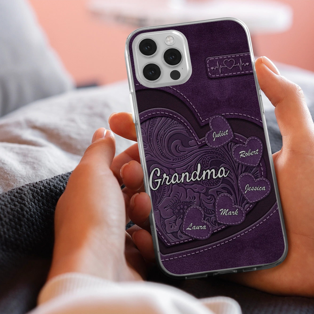 Grandma, Your Love Left a Mark on My Heart – Custom Clear Phone Case – Family Gift for Mom or Grandma