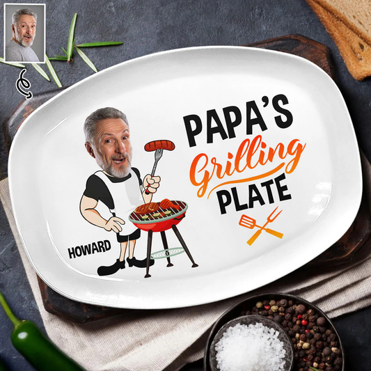 Personalized "Grilling Plate" with Photo Caricature & Name
