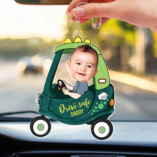 Personalized "Drive Safe Daddy" Cartoon Car Photo Ornament