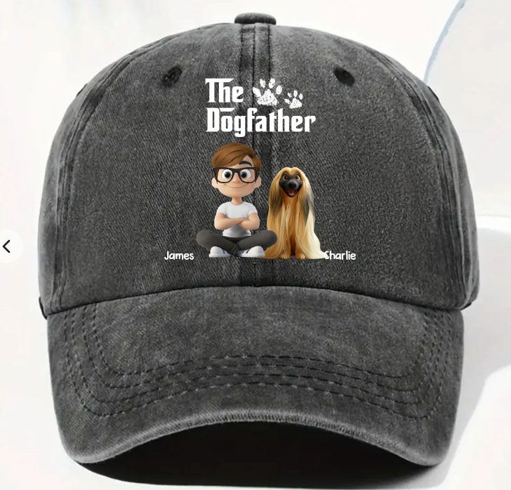 Cool Dog Father - Personalized Custom Vintage Washed Denim Cap