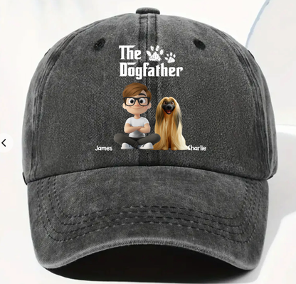Cool Dog Father - Personalized Custom Vintage Washed Denim Cap