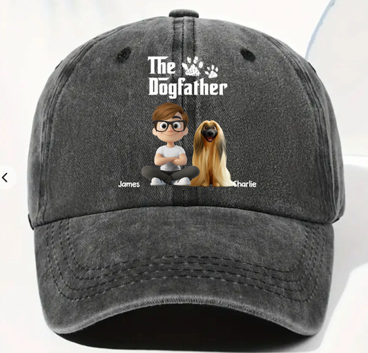 Cool Dog Father - Personalized Custom Vintage Washed Denim Cap