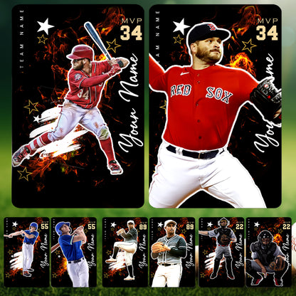 Custom Photo Card - Personalized "Fireball" Double-Sided Aluminum Baseball Card