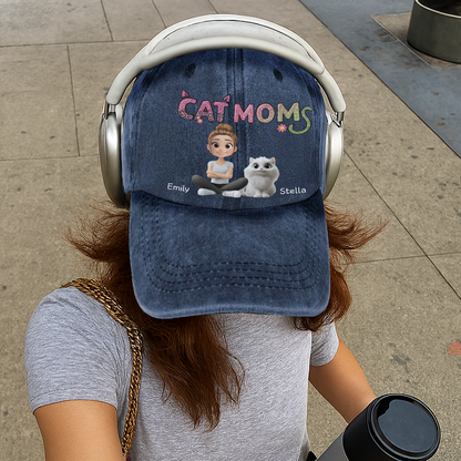 Cat Mom Cap - Custom Washed Cap Denim