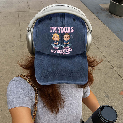 Personalized Couple Denim Wash Cap – I’m Yours, No Refunds