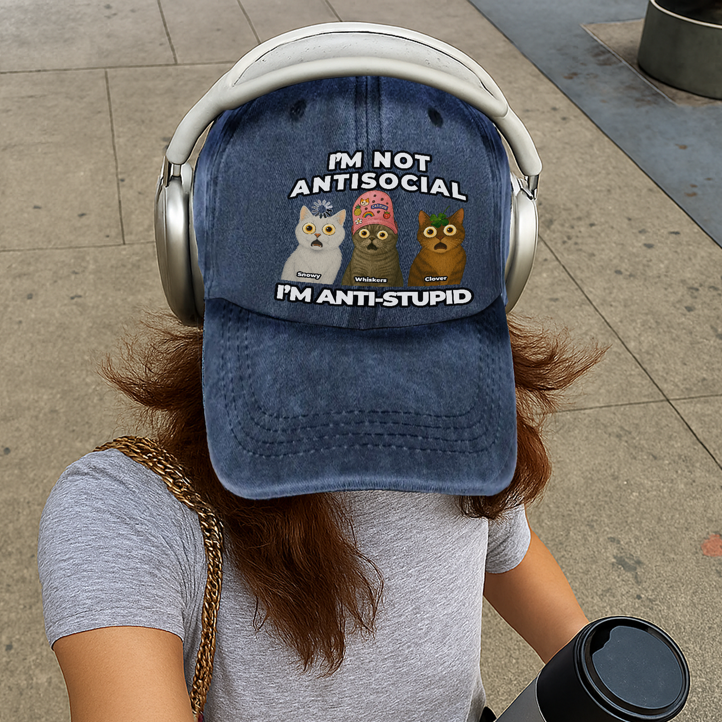 Personalized Funny Cat Dad, Mom Cap – I’m Not Antisocial, I’m Anti-Stupid