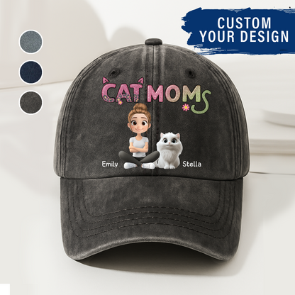 Cat Mom Cap - Custom Washed Cap Denim