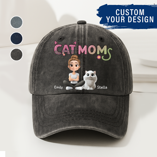 Cat Mom Cap - Custom Washed Cap Denim
