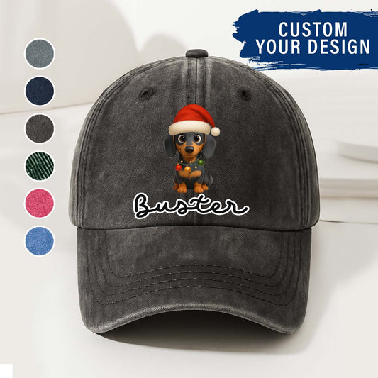 Personalized Dog Christmas Denim Wash Cap – Custom Pet Name & Cartoon