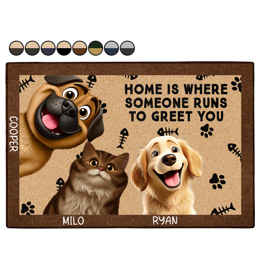 Pet Lovers Where Someone Runs To Greet You - Personalized Doormat