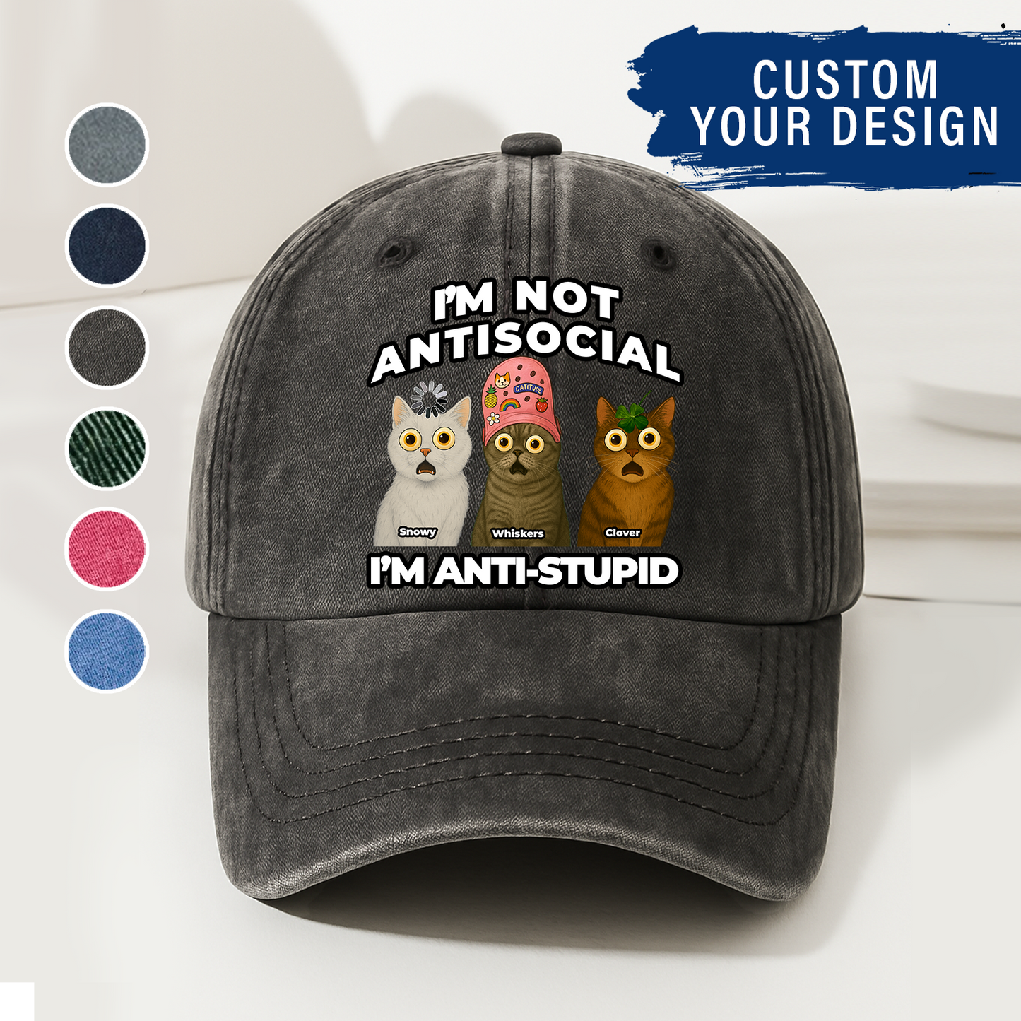 Personalized Funny Cat Dad, Mom Cap – I’m Not Antisocial, I’m Anti-Stupid
