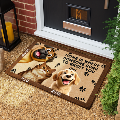 Pet Lovers Where Someone Runs To Greet You - Personalized Doormat