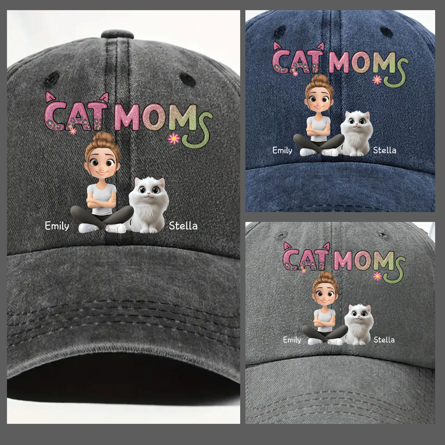 Cat Mom Cap - Custom Washed Cap Denim