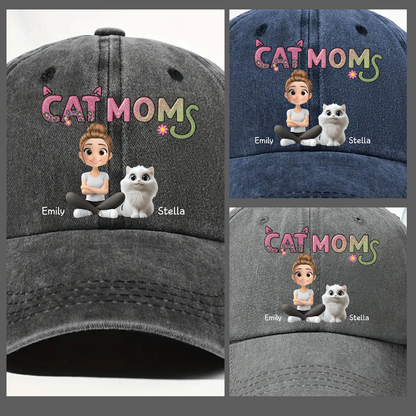 Cat Mom Cap - Custom Washed Cap Denim