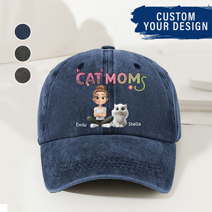 Cat Mom Cap - Custom Washed Cap Denim