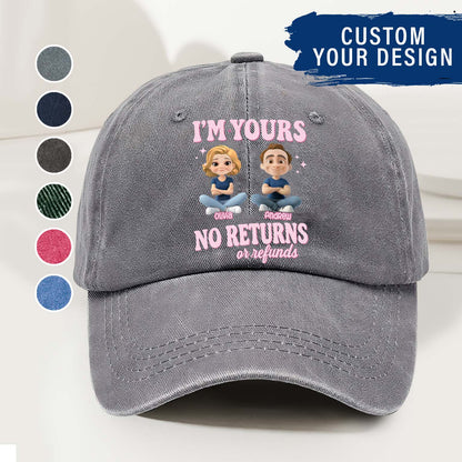 Personalized Couple Denim Wash Cap – I’m Yours, No Refunds