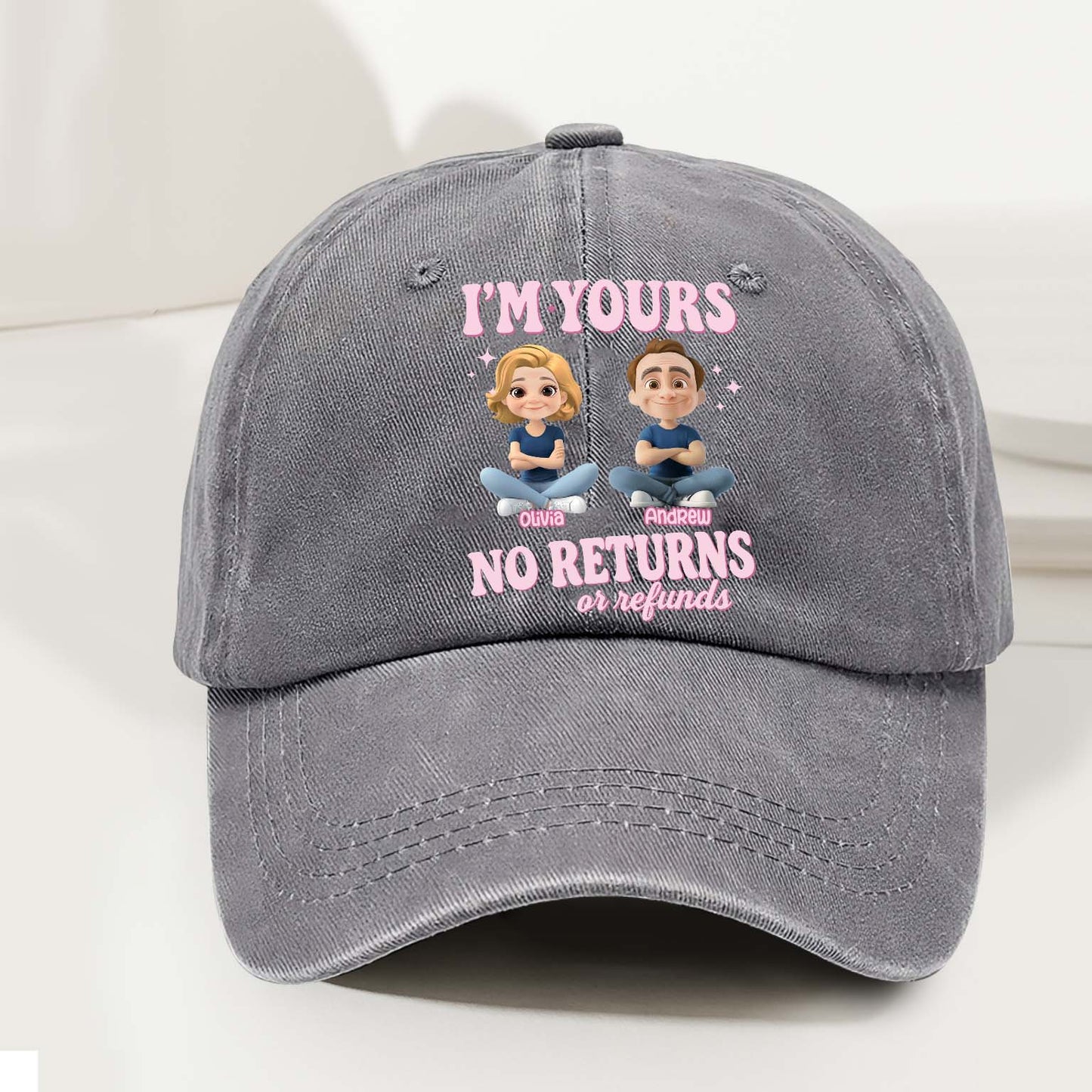 Personalized Couple Denim Wash Cap – I’m Yours, No Refunds