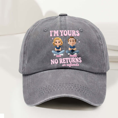Personalized Couple Denim Wash Cap – I’m Yours, No Refunds