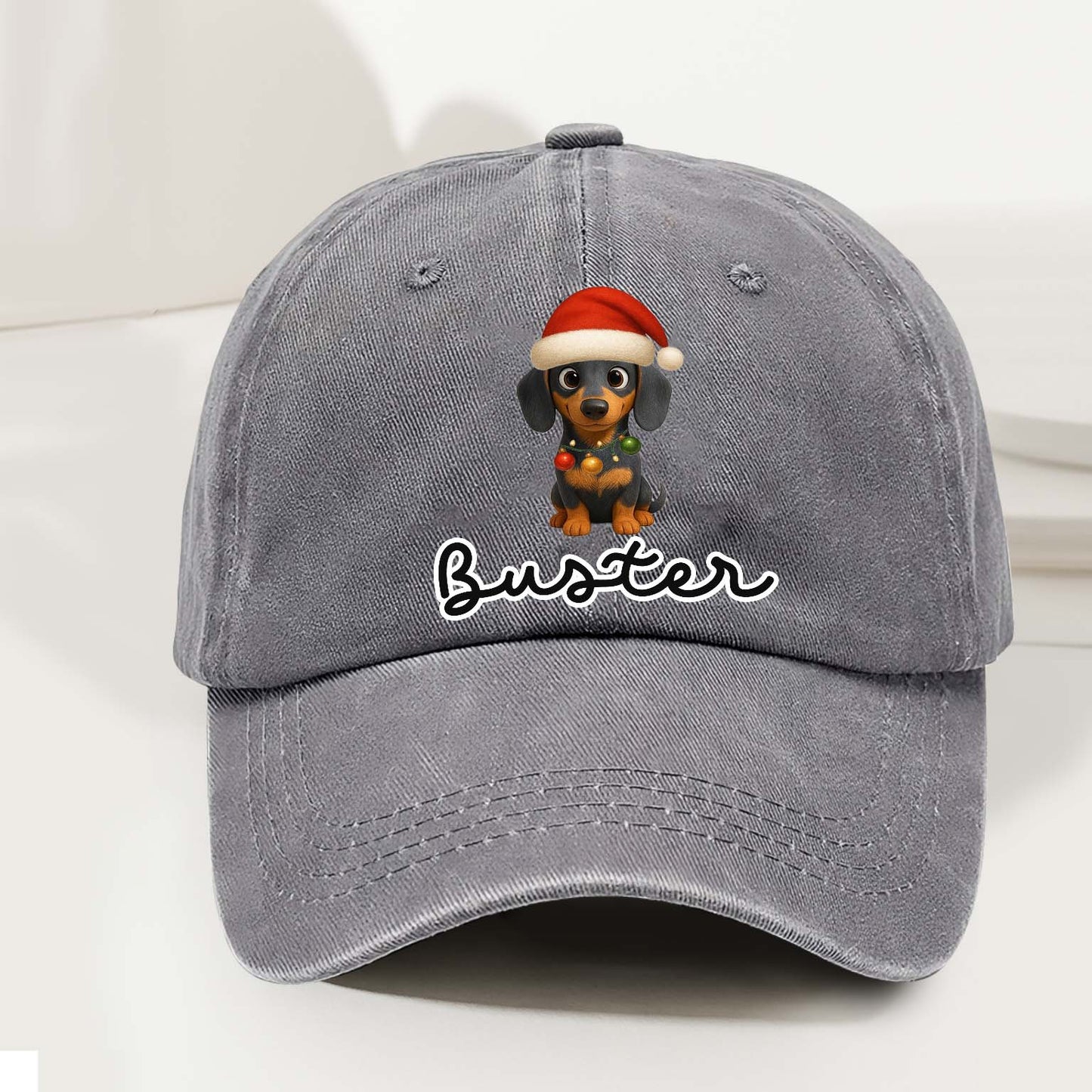 Personalized Dog Christmas Denim Wash Cap – Custom Pet Name & Cartoon