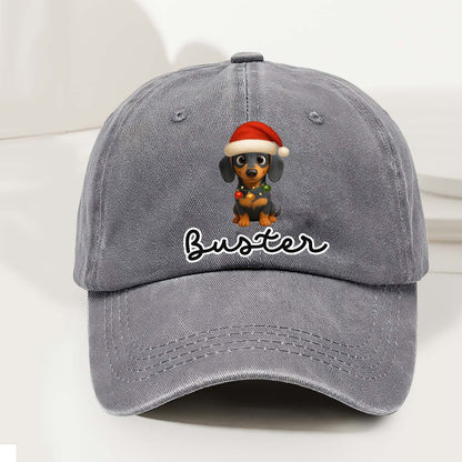 Personalized Dog Christmas Denim Wash Cap – Custom Pet Name & Cartoon