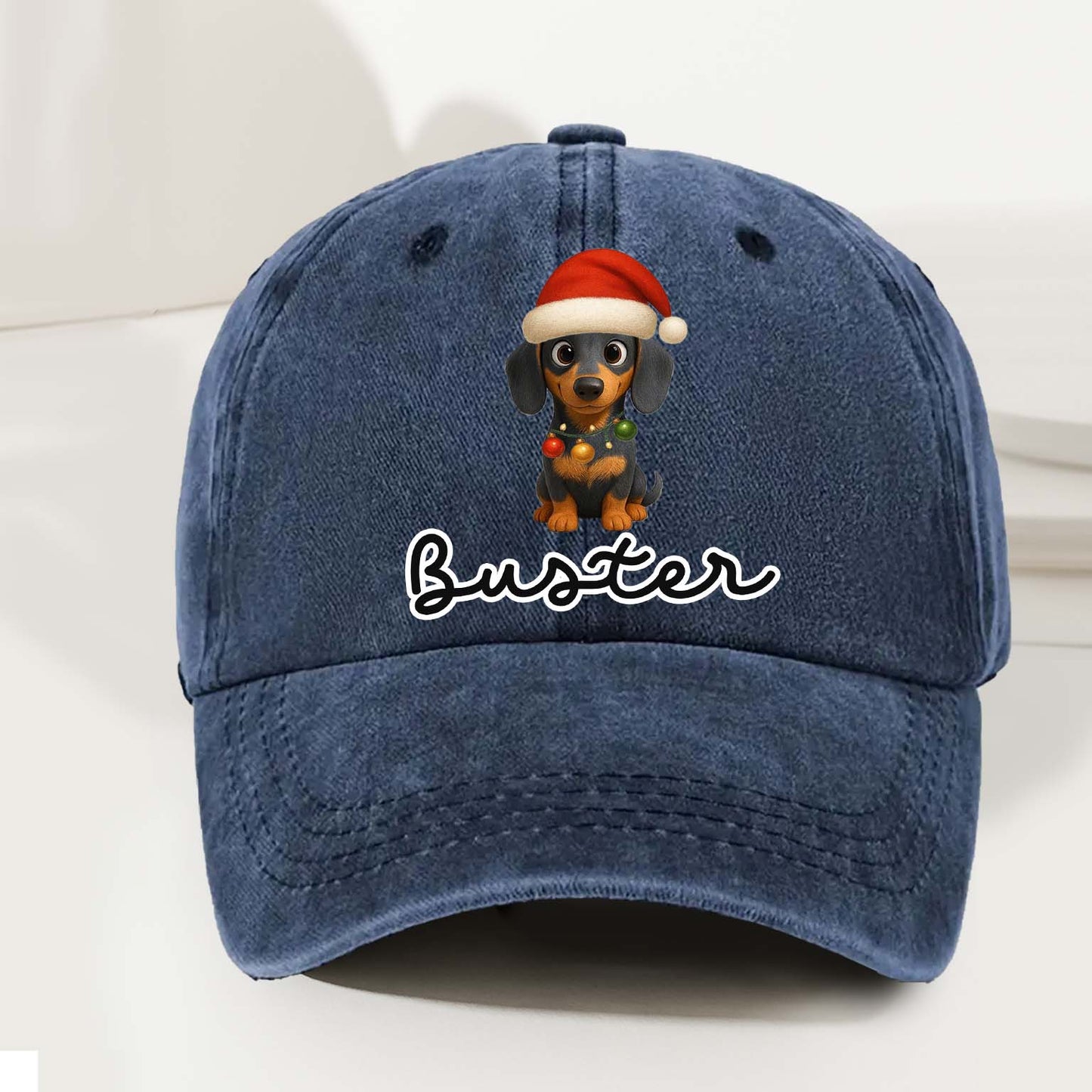 Personalized Dog Christmas Denim Wash Cap – Custom Pet Name & Cartoon