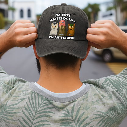 Personalized Funny Cat Dad, Mom Cap – I’m Not Antisocial, I’m Anti-Stupid
