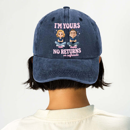 Personalized Couple Denim Wash Cap – I’m Yours, No Refunds