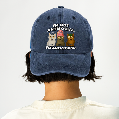 Personalized Funny Cat Dad, Mom Cap – I’m Not Antisocial, I’m Anti-Stupid