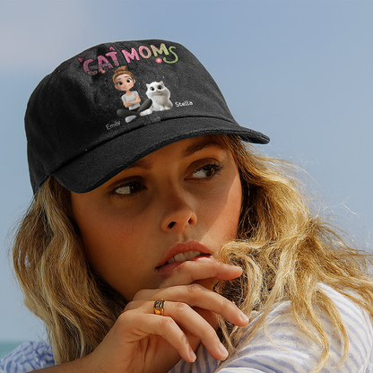 Cat Mom Cap - Custom Washed Cap Denim