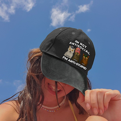 Personalized Funny Cat Dad, Mom Cap – I’m Not Antisocial, I’m Anti-Stupid