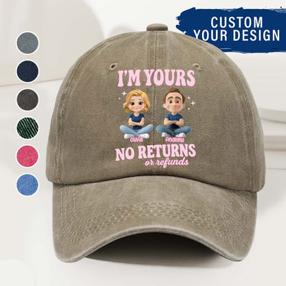 Personalized Couple Denim Wash Cap – I’m Yours, No Refunds