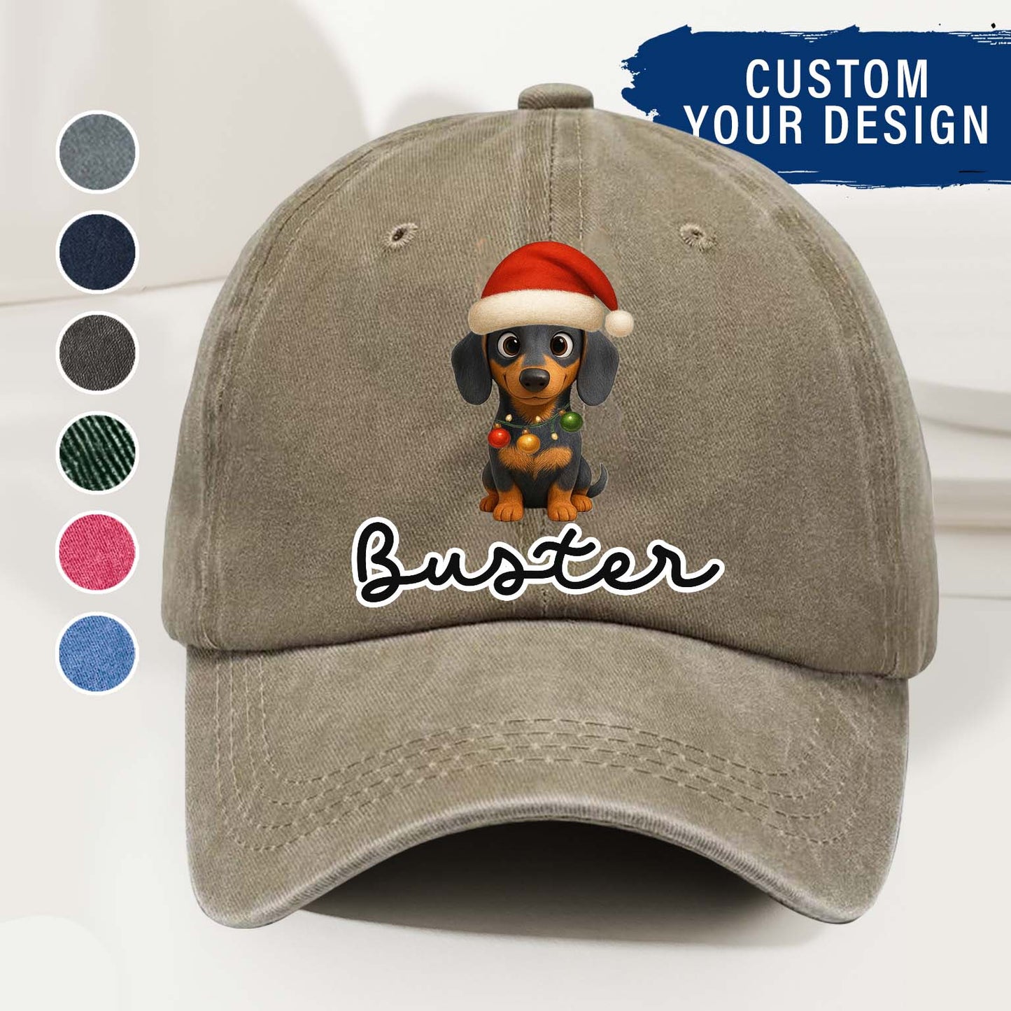 Personalized Dog Christmas Denim Wash Cap – Custom Pet Name & Cartoon