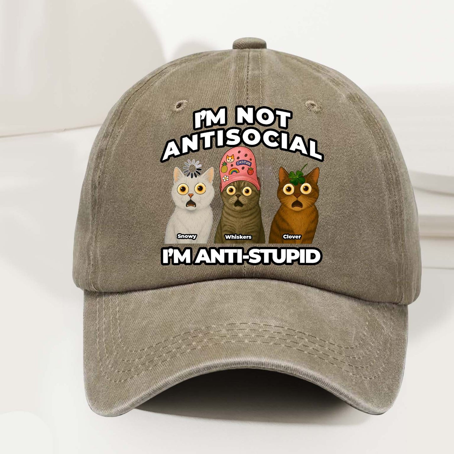 Personalized Funny Cat Dad, Mom Cap – I’m Not Antisocial, I’m Anti-Stupid