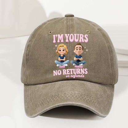Personalized Couple Denim Wash Cap – I’m Yours, No Refunds