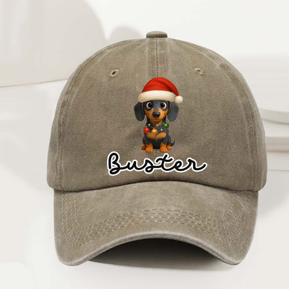 Personalized Dog Christmas Denim Wash Cap – Custom Pet Name & Cartoon
