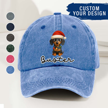 Personalized Dog Christmas Denim Wash Cap – Custom Pet Name & Cartoon