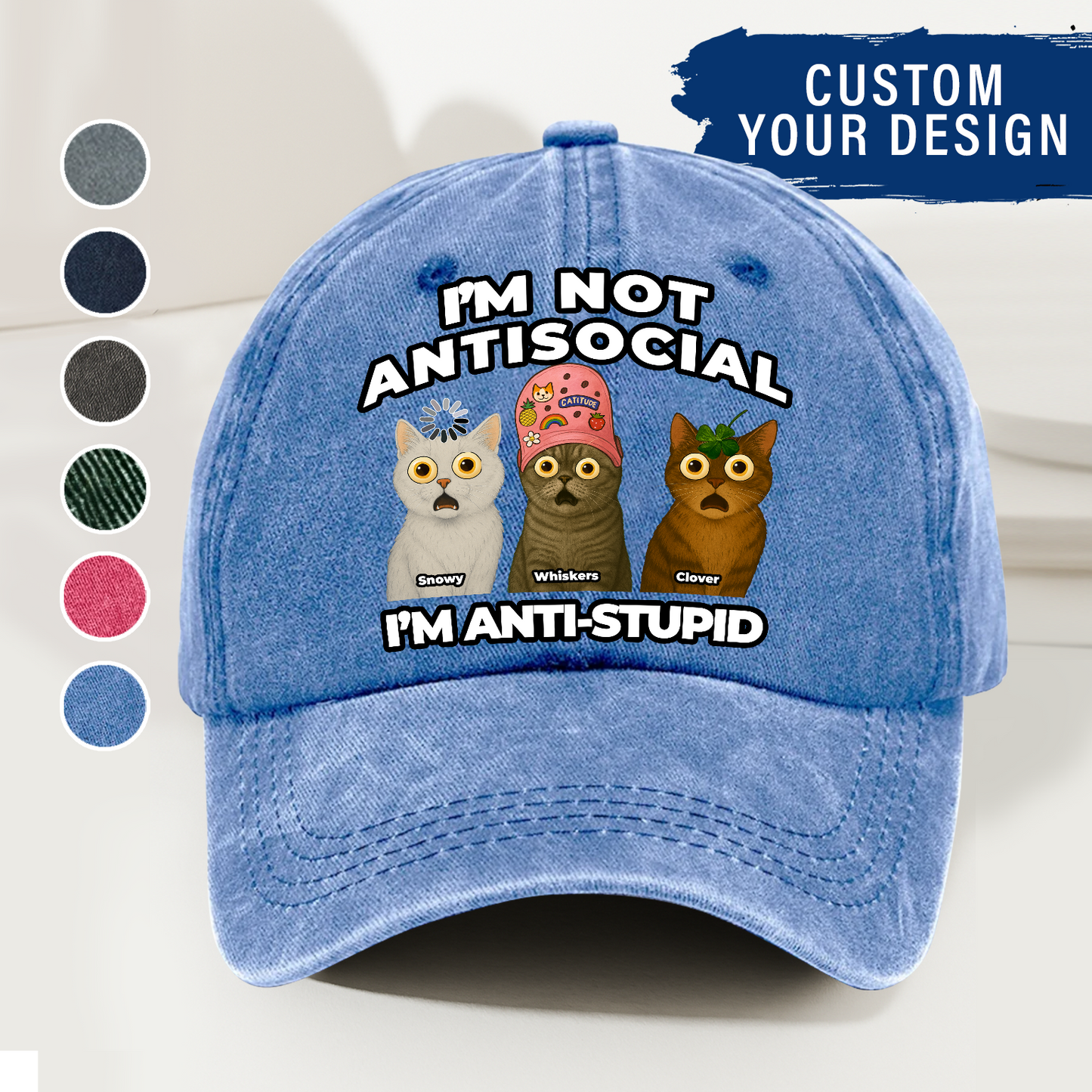 Personalized Funny Cat Dad, Mom Cap – I’m Not Antisocial, I’m Anti-Stupid