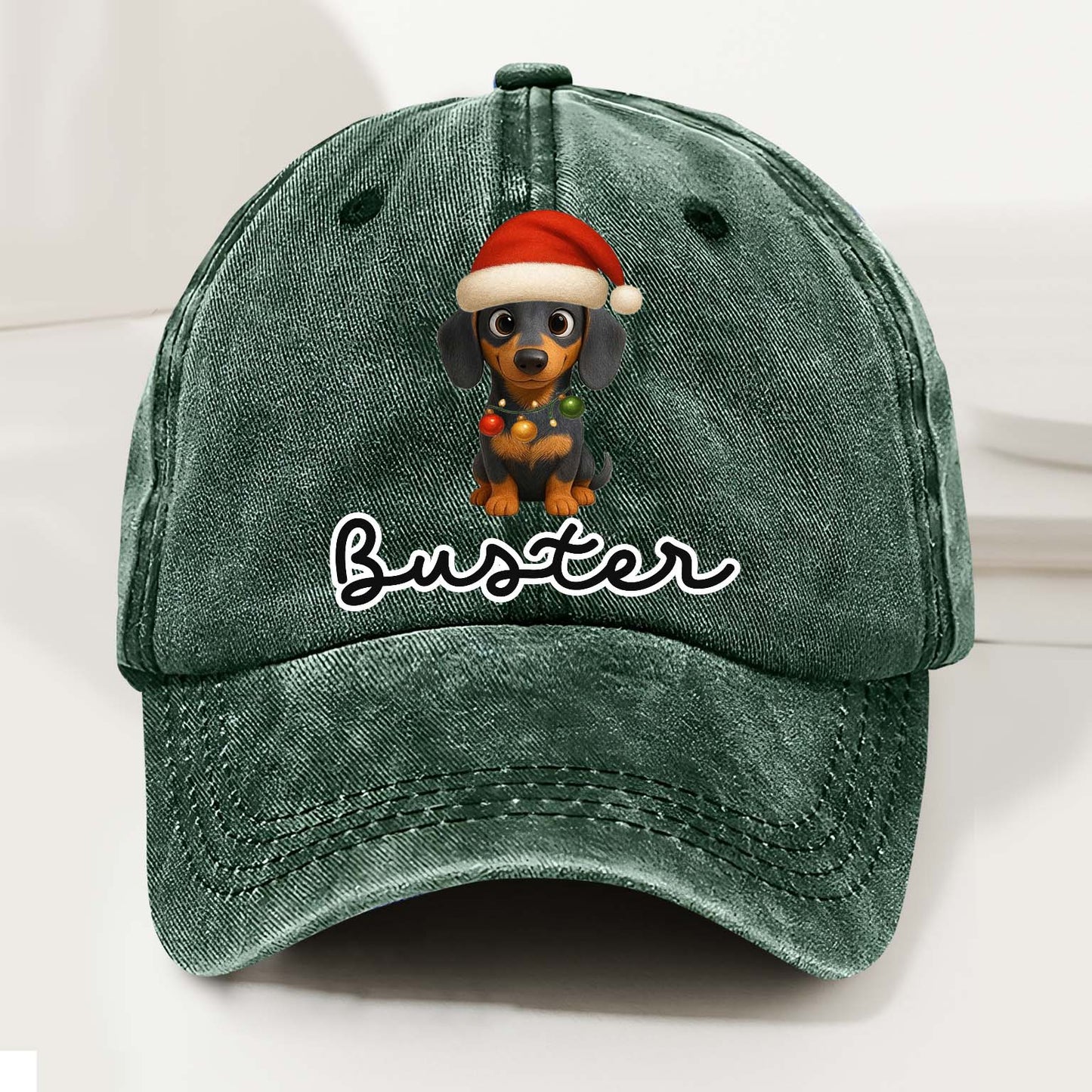 Personalized Dog Christmas Denim Wash Cap – Custom Pet Name & Cartoon